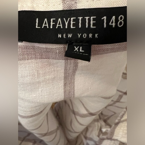 Lafayette 148 New York 100% Linen Blouse Size XL White & Gray - Picture 5 of 6